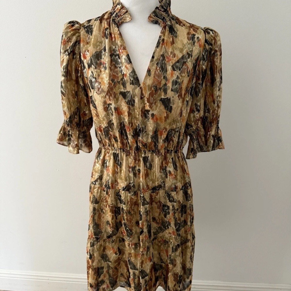 BASH BA&SH Silk lurex dress with print Gloria | yellow | MEDIUM - Picture 7 of 14
